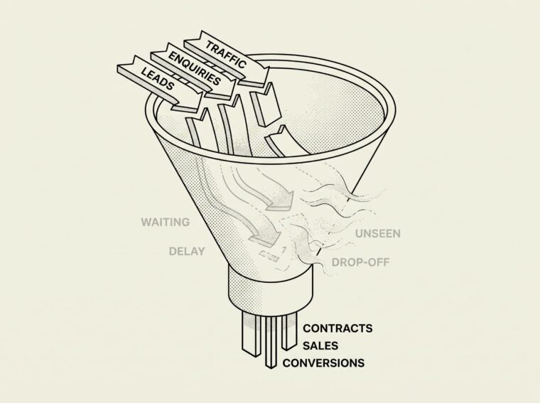 Illustration showing how off-the-plan enquiries disappear in a property campaign.